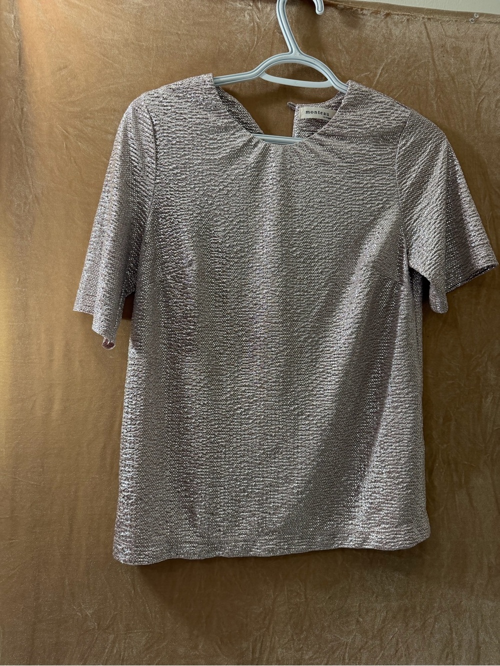 Monteau Metallic Short Sleeve Crewneck Top - Silver